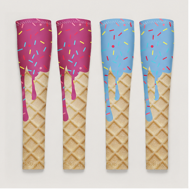 4 Pcs Ice Cream Arm Sleeves with Baseball Beaded Necklace, Youth Cooling UV Protection Compression Sleeves for Sports - front view